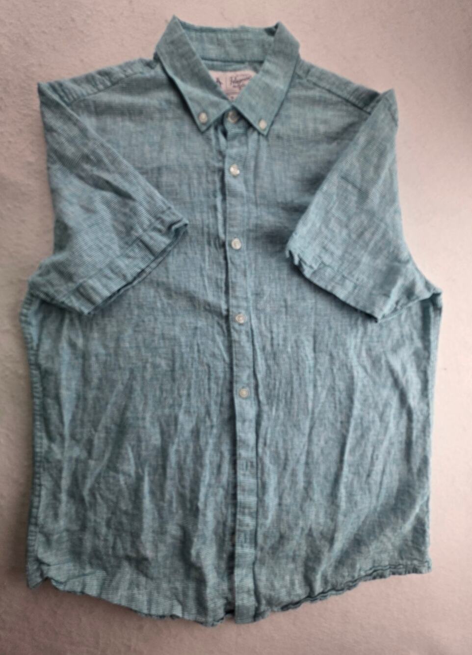 An Original Penguin Linen Blue Button Down Short Sleeve Size Medium